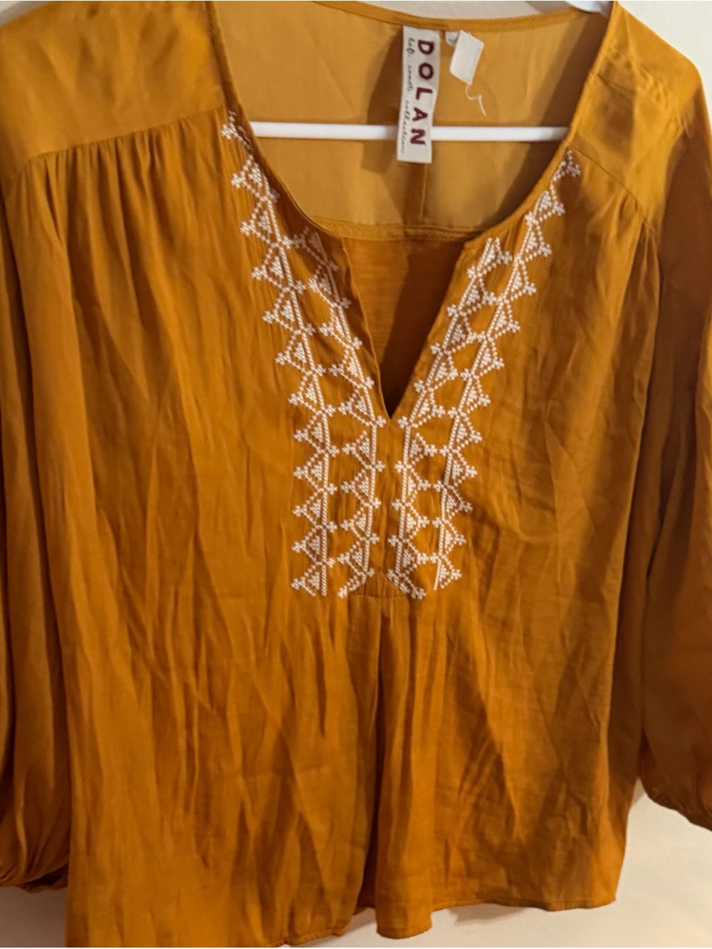 Dolan Size Small Mustard Embroidered V-Neck Women's Top